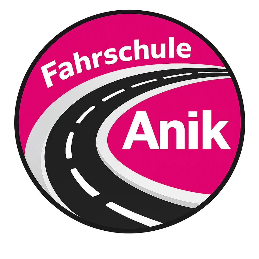 Fahrschule Anik – das magentafarbene Logo mit geschwungener Straße